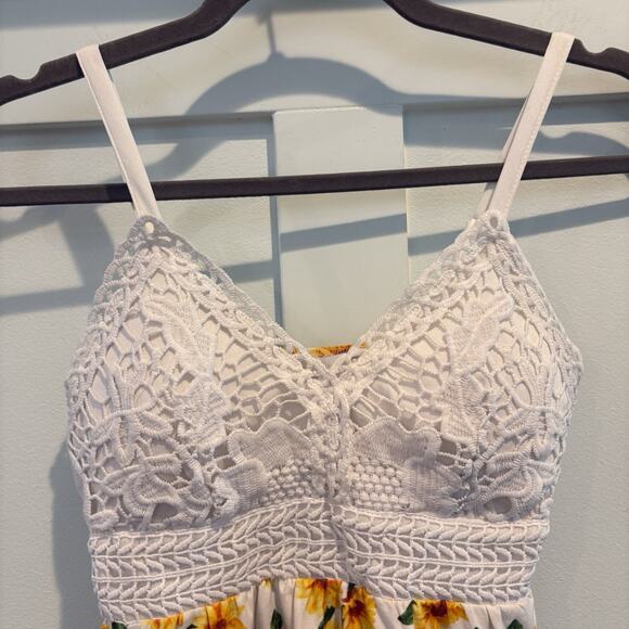 Babydoll Tank XS Bloom Lace Y2K Festival Fairy Sunflowers Hanky hem built in bra - Picture 3 of 12